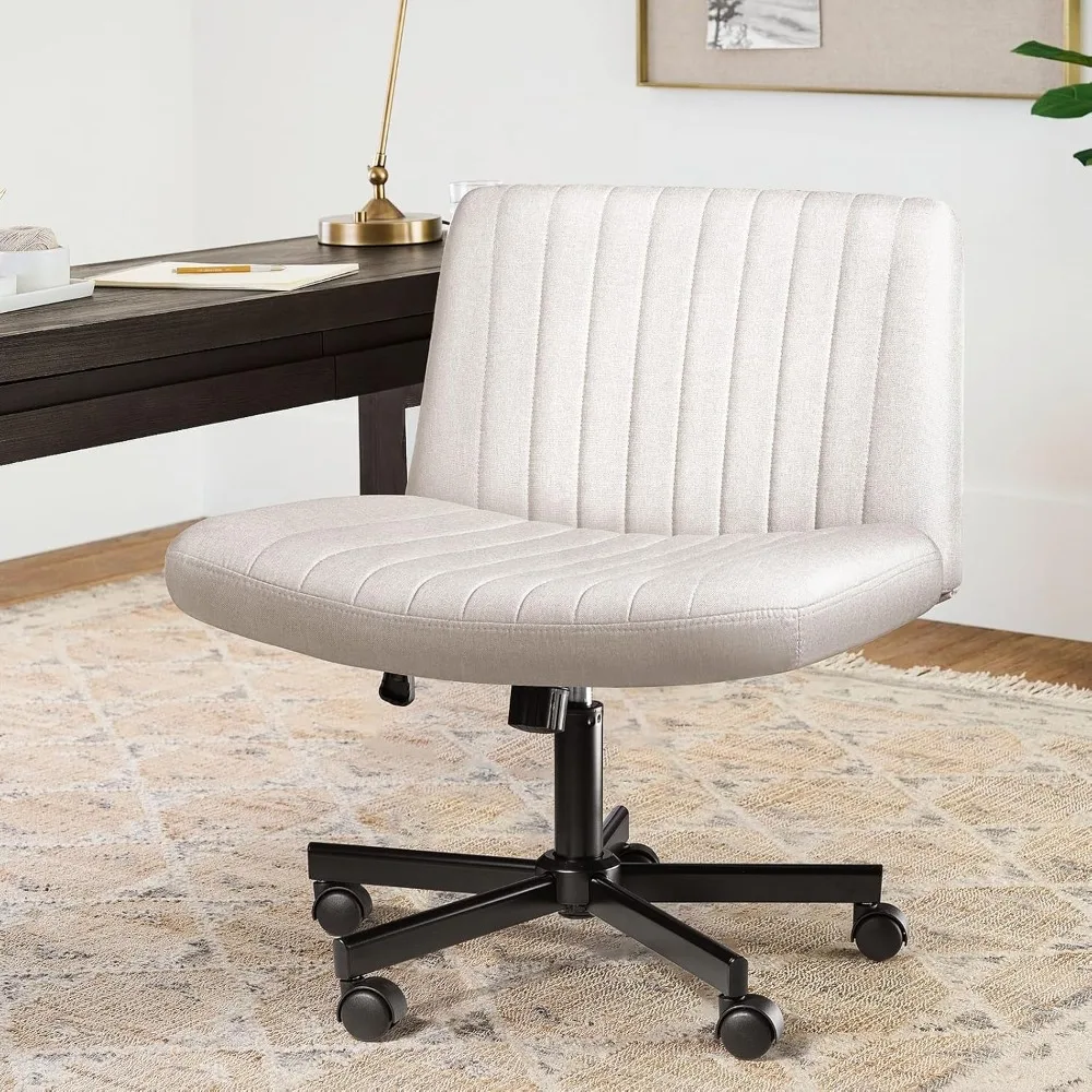 

Criss Corss Chair W Wheels,Fabric Padded Armless Wide Cross Legged Office Desk Chairs,120° Rocking Swivel Mid Back Computer Task