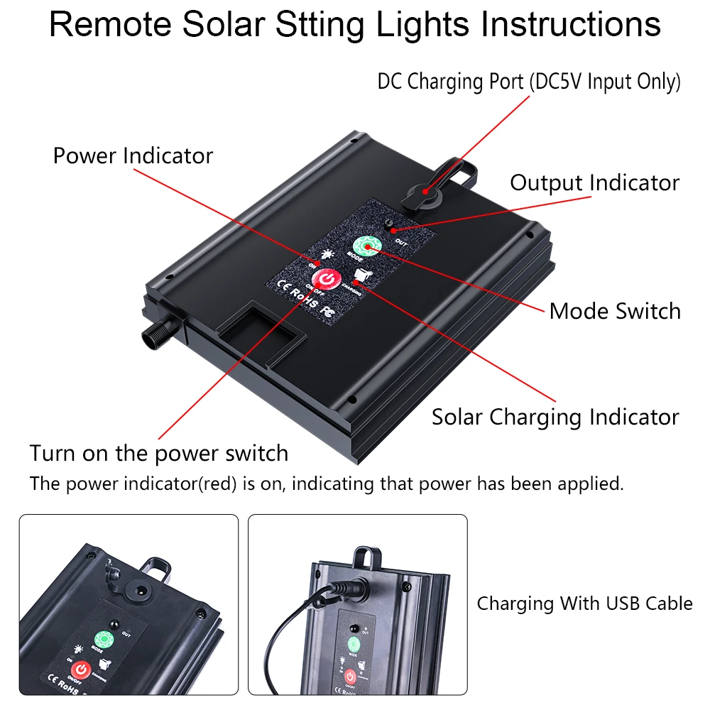 Imagem -04 - Rgb Conduziu a Tira Clara 5050 Impermeável com Controlo a Distância Recarregável Solar Luzes do Natal Atmosfera Decoração do Pátio