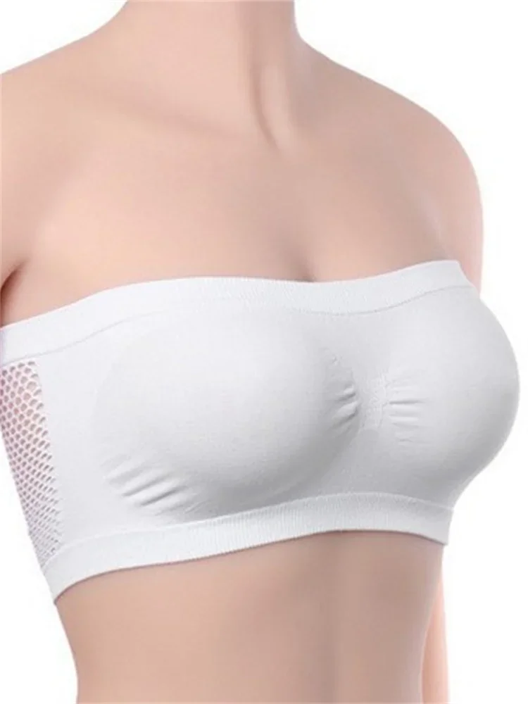 Women Bandeau Strapless Seamless Padded Bra Tube Tops Solid Color Tank Top Casual Cropped Underwear