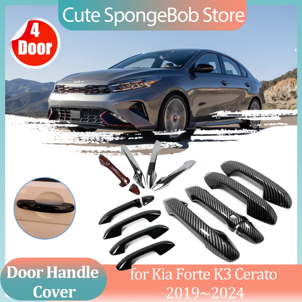 

Car Handle Cover for Kia Forte BD K3 Cerato 2019~2024 Carbon Fiber Black Side Door Part Sticker Trim Strip Decor Cap Accessories