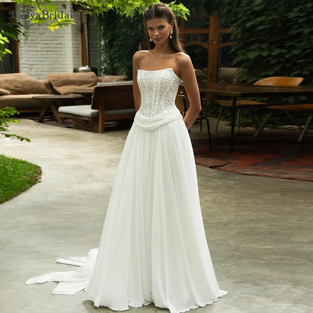 

Милые свадебные платья трапециевидной формы, шифоновые юбки, кружевной топ, элегантные свадебные платья, Vestido De noivas DW1113