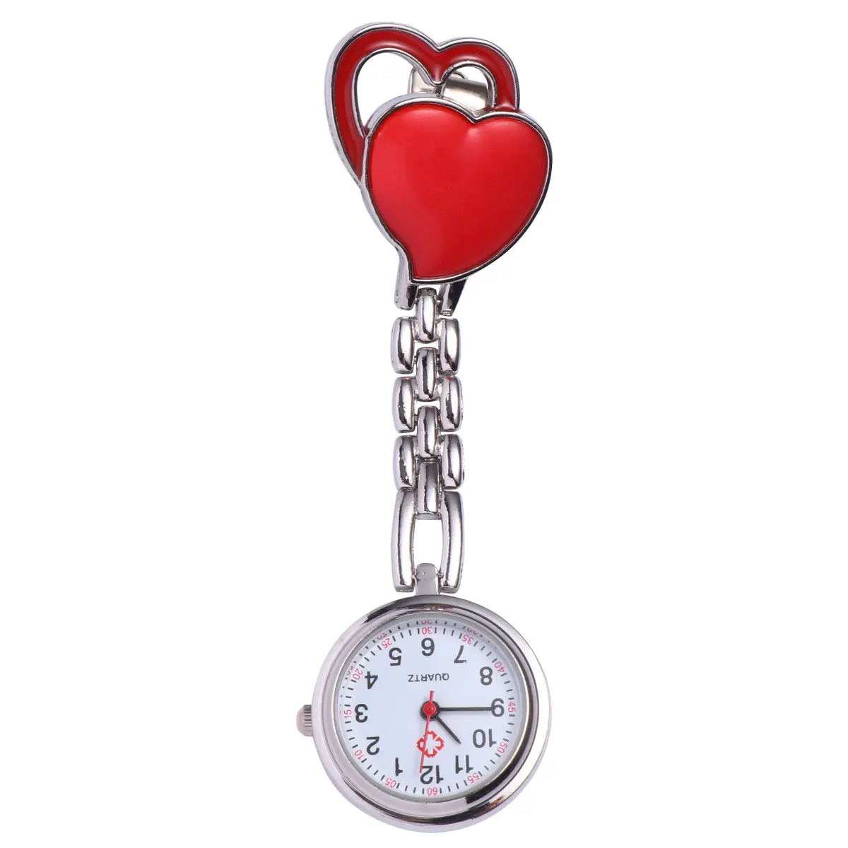 Orologio da tasca a forma di cuore Orologio da appendere alla moda impermeabile Rosso Durevole Orologio elegante di lunga durata Decorazione di abbigliamento Regalo