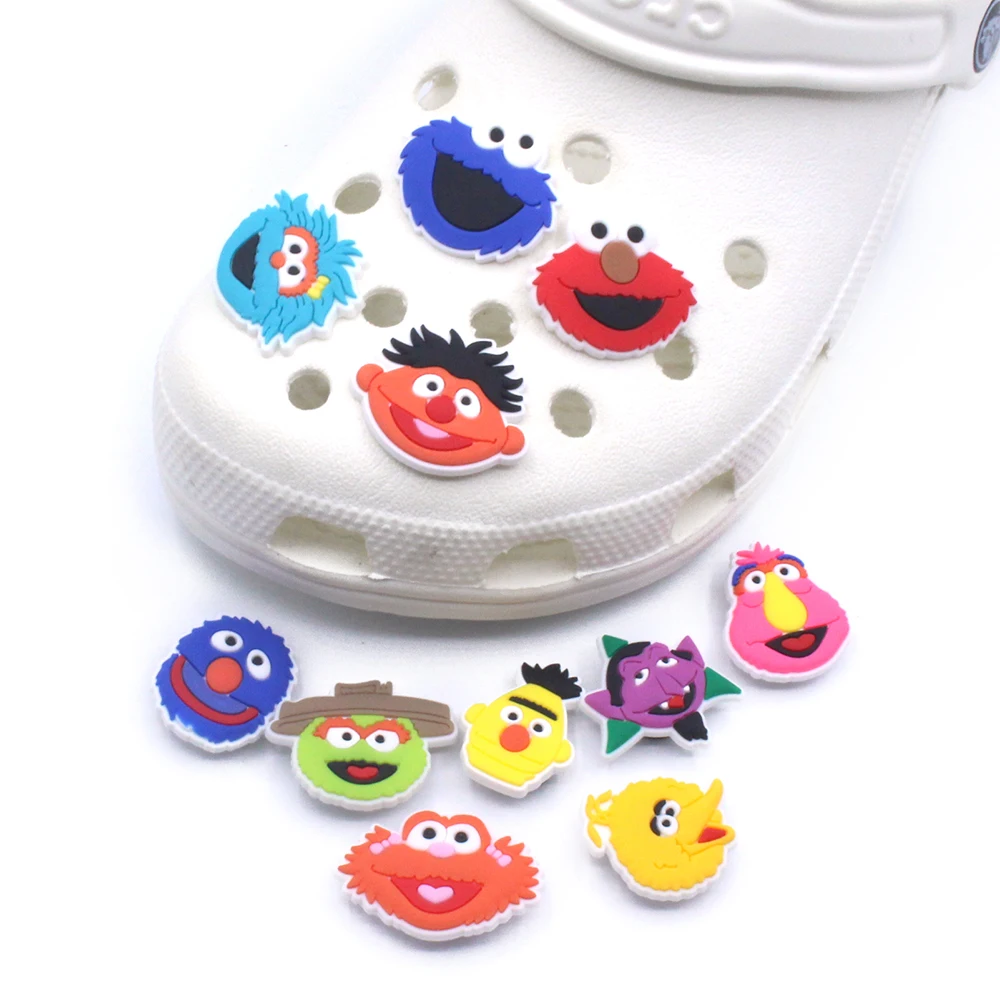 11-15pcs/Set Sesame Street Shoe Charms Cartoon Shoes Accessories DIY Shoe Decoration for Clog Sandal Garden Buckle Kids Gifts