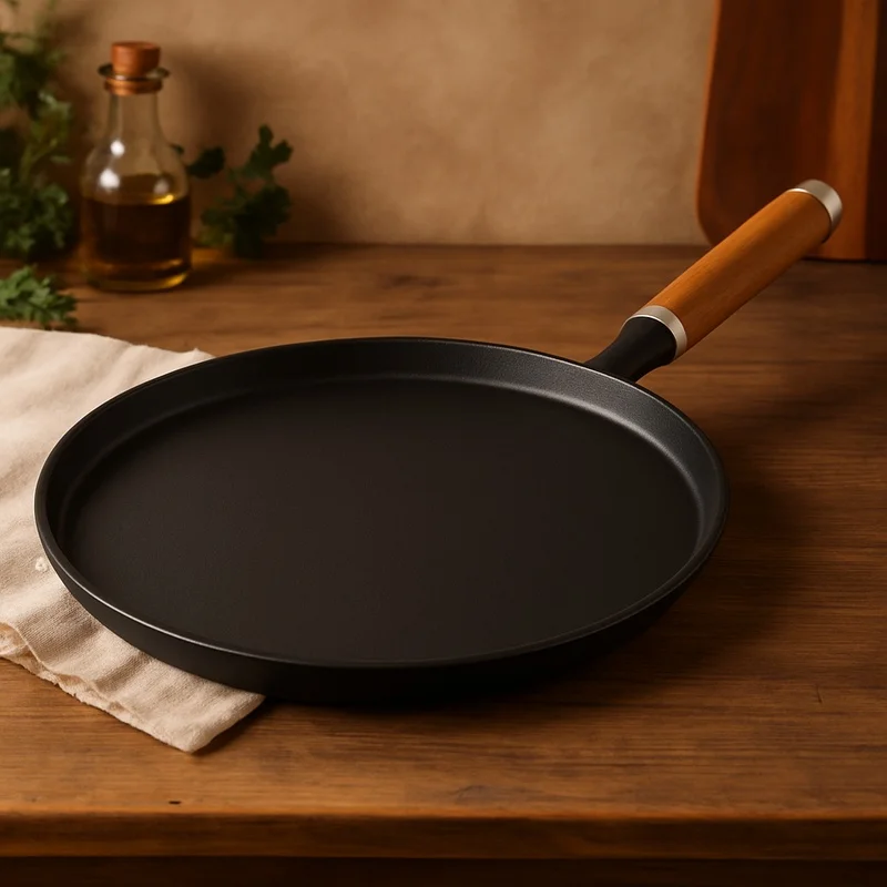 Heavy-Duty Cast Iron Frying Pan Compatible with Gas and Induction Stoves, Perfect for Cooking Pancakes, Eggs, Steaks, and Crepes