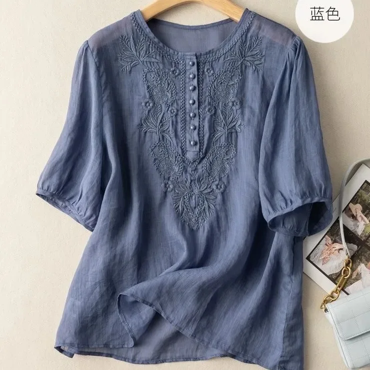 Women's Summer Retro Women's Clothing Cotton Linen Floral Office Lady Fashion New Arrival Trendy Comfortable
