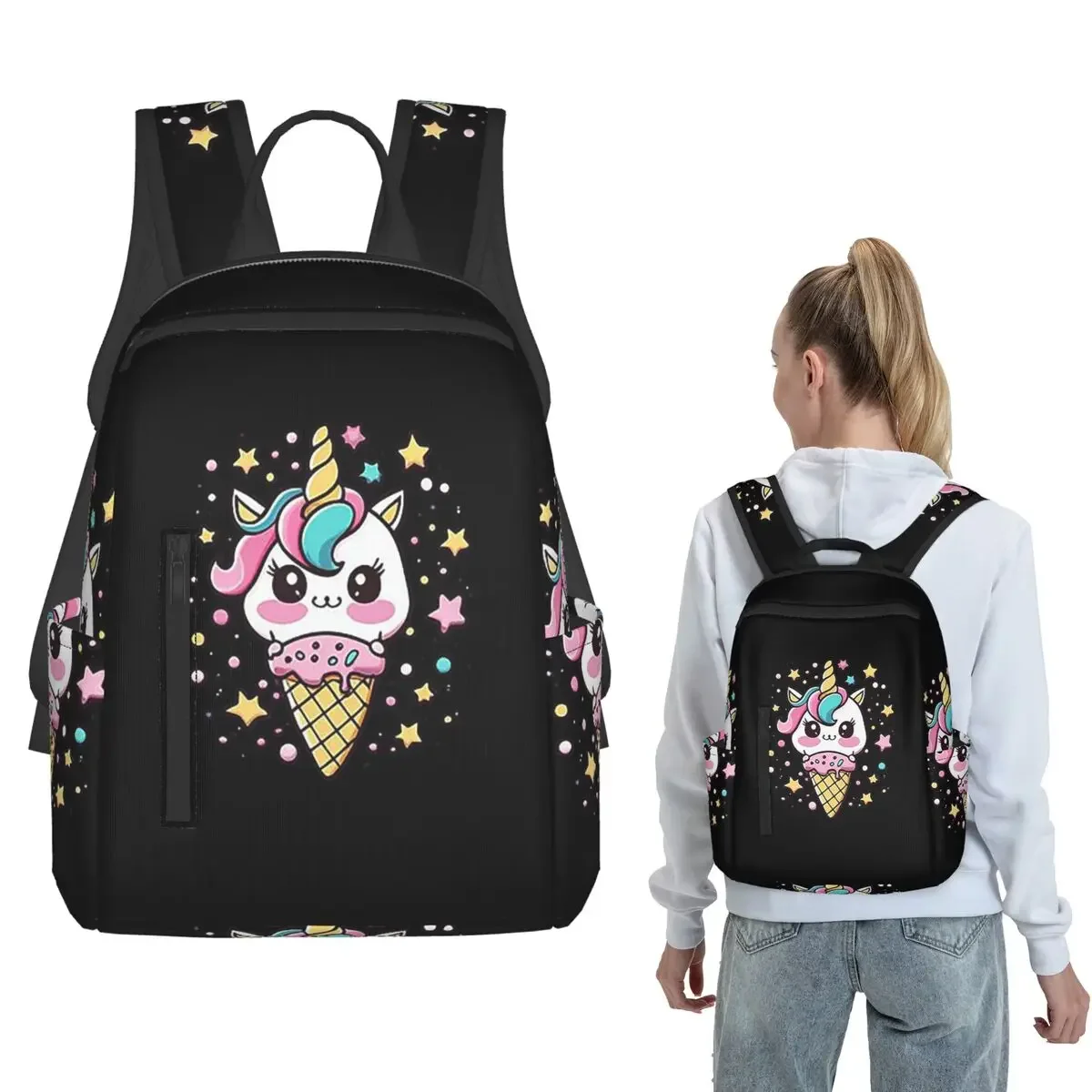 Ice Cream Unicorn Backpack Daypack Kids BookBag School Bag Shoulder Bags for Men Women