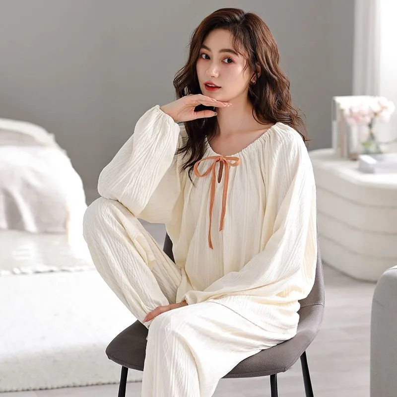 

2024 New Pajamas Women Long Sleeve Jacquard Sleepwear Spring Autumn Loose Plus Size Homewear Set Casual Winter Cotton Loungewear