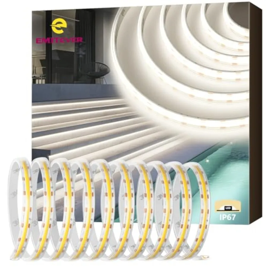 

COB LED Strip Lights Waterproof IP67 Neutral White Outdoor 24V Dimmable Silicone Tape Lighting 16.4ft High Density 300+LM/ft 24