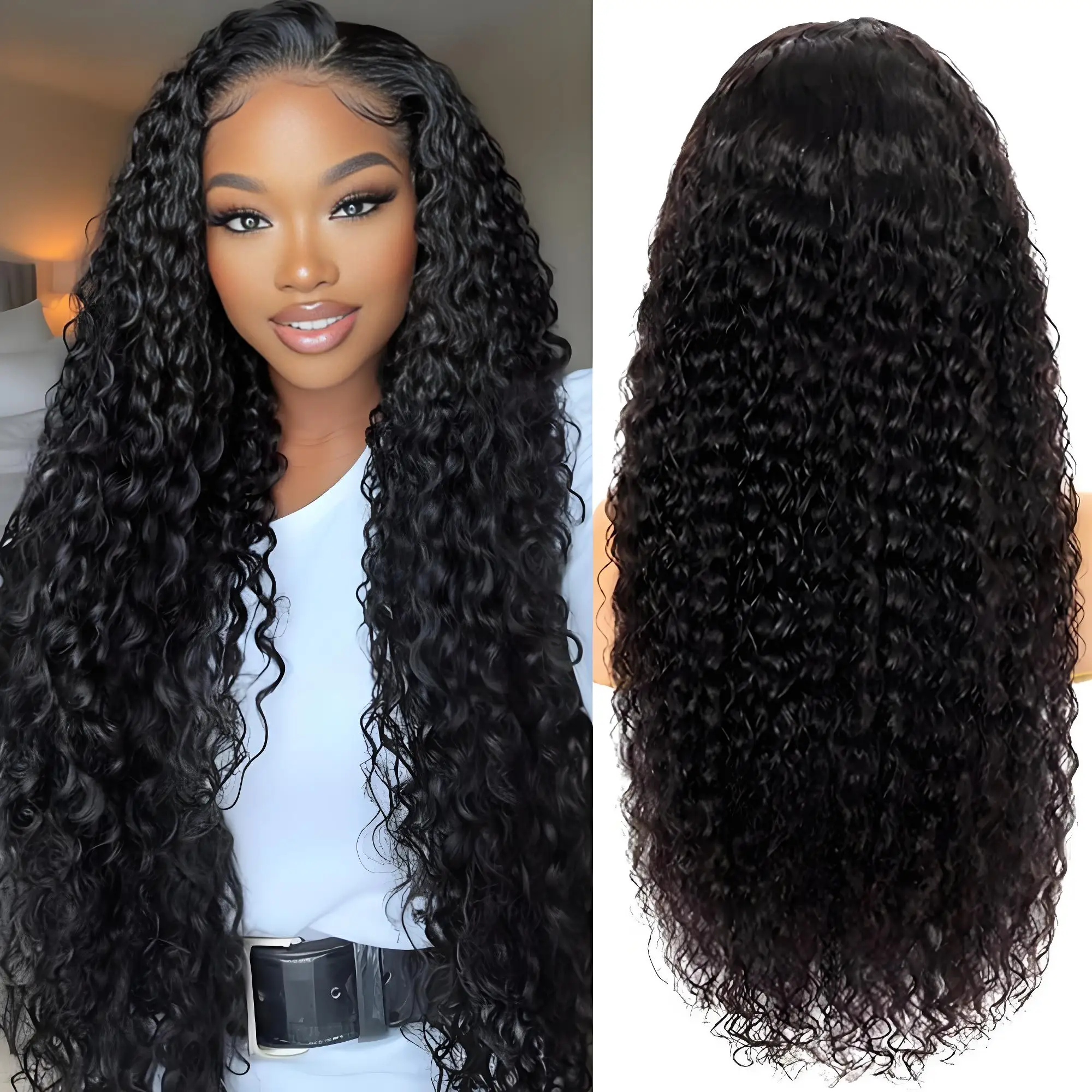 

Парик с кружевной передней частью 13x4/13x6 HD Deep Wave, 44 дюйма, с эффектом водной волны, из натуральных человеческих волос, для женщин, плотность 200%