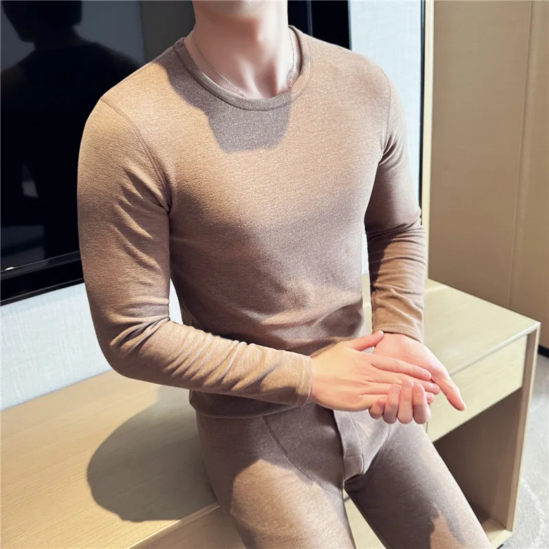 

Winter Thermal Underwear Sets Men Long Johns Elastic Slim Fit Comfortable Solid Color High Quality Mens Warm Tops + Pants Set