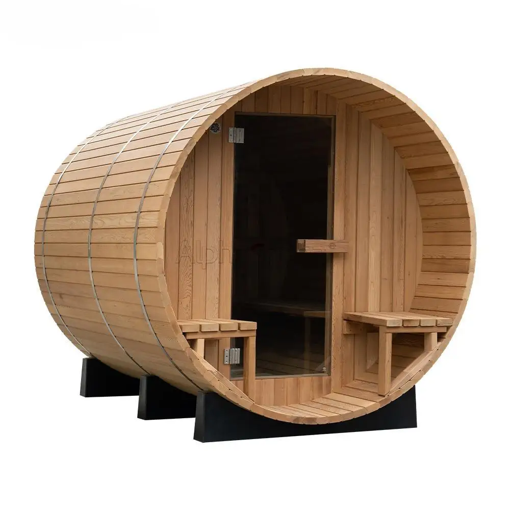 2023 Hot Sale Sauna Outdoor Red Cedar Wooden Traditional Barrel Sauna Room