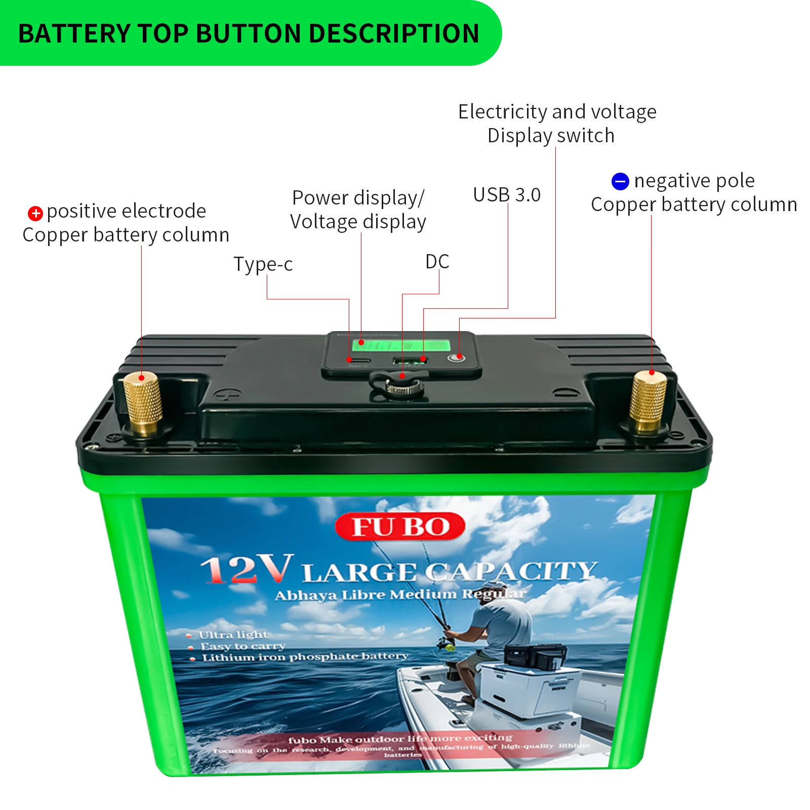 12V lithium iron phosphate battery outdoor portable mobile power supply stall night fishing high power battery LED lamp hernia l