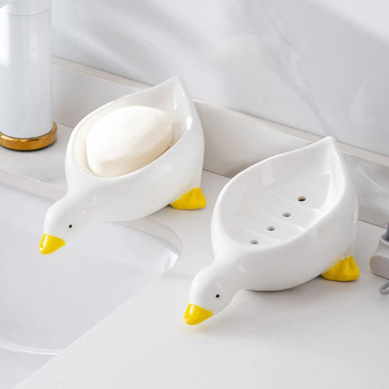 Plastic Duck Shape Soap Box Cartoon Soap Dish Drainable Soap Holder Soap Container Soap Dish For Tray Bathroom Accessories