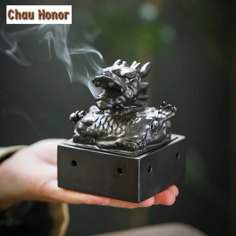 Chinese Imperial Jade Seal Ceramic Incense Burner Creative Lotus Dargon Sandalwood Stove Aromatherapy Furnace Home Decoration
