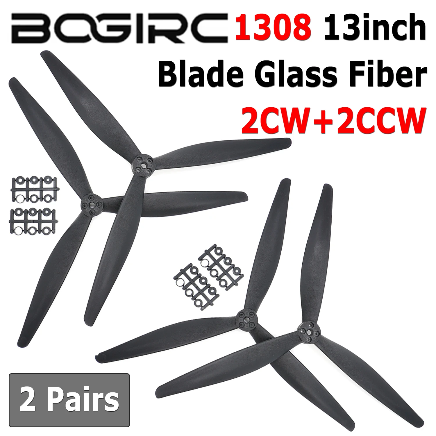 

BOGIRC 2Pairs 1308 Waterproof Blade Glass Fiber 13X8X3 13inch 3 2CW 2CCW Nylon Propeller for RC X-Class FPV Drone Accessories