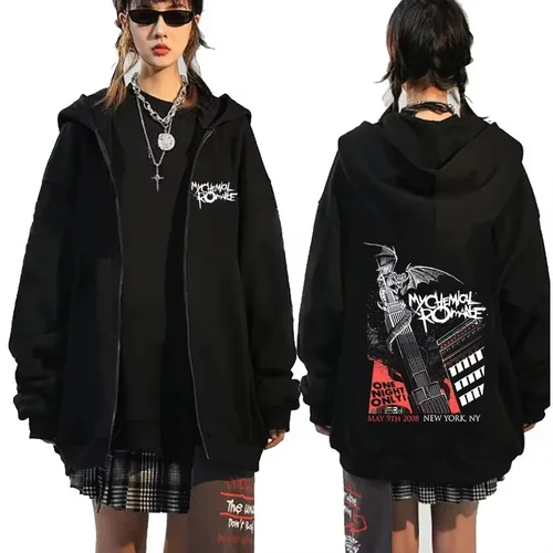 Chaqueta con cremallera y estampado de letras My Chemical Romance, sudaderas con capucha para mujer, ropa Retro gótica informal, sudaderas Vintage de gran tamaño Unisex