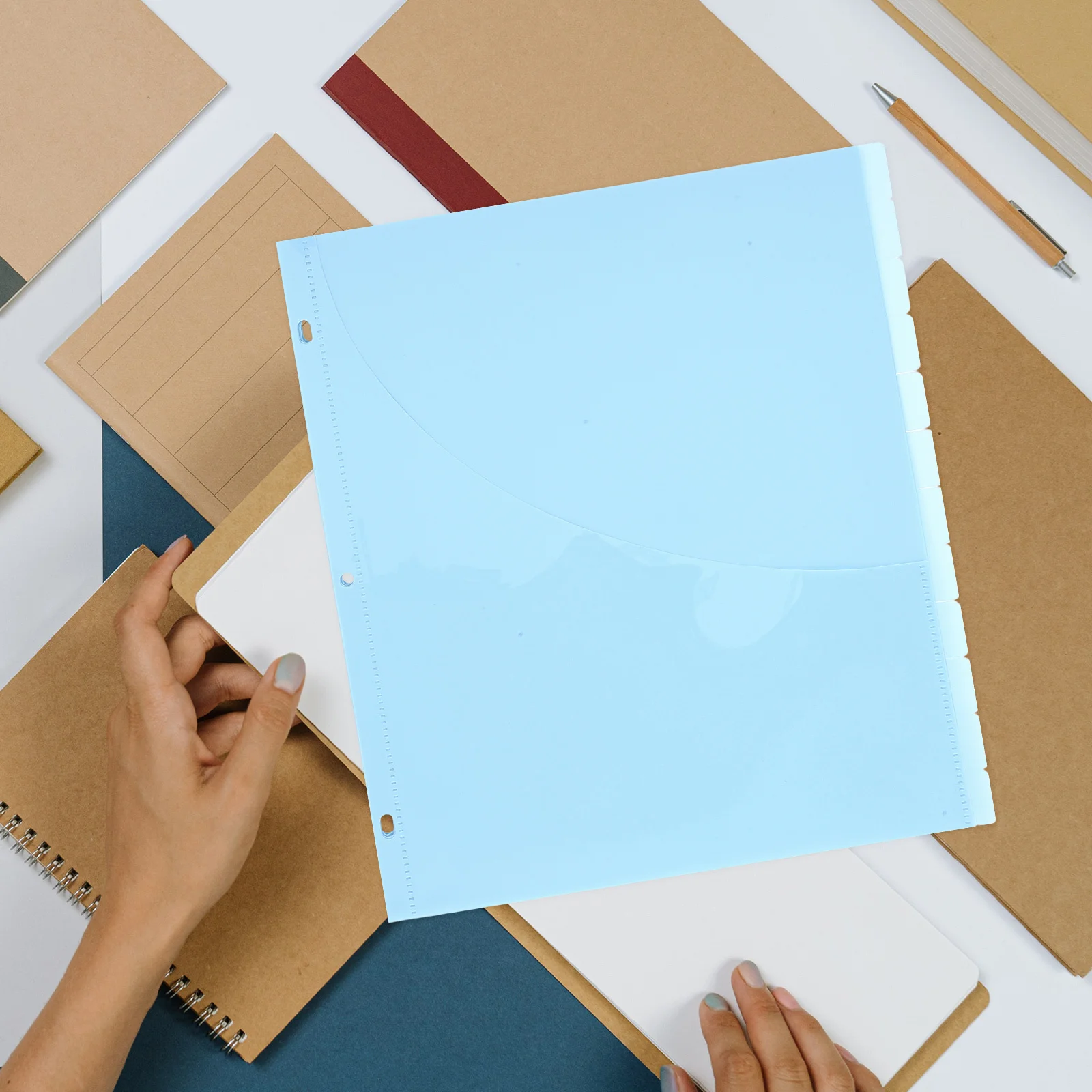 

12Pcs A4 3hole Waterproof File Folders Plastic Index Dividers Multipurpose Use Home Office School Blue Plastic File Sleeves
