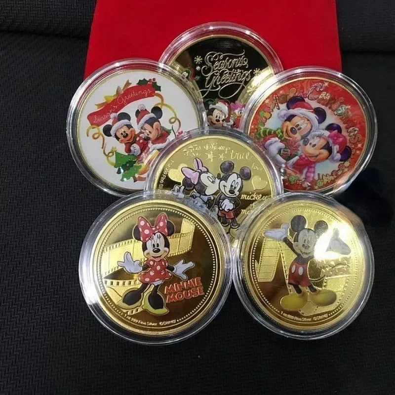 Disney Minnie Mickey Mickey Mouse New Cute Children's Tooth Fairy Gold Commemorative Coin Park Travel Cartoon Creative Badge Set