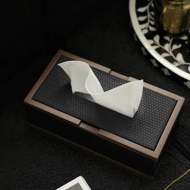 North America Walnut Wood Tissue Box Middle Ancient High-end Leather Tissue Boxes Villa Dining Table Napkin Holder Home Decor