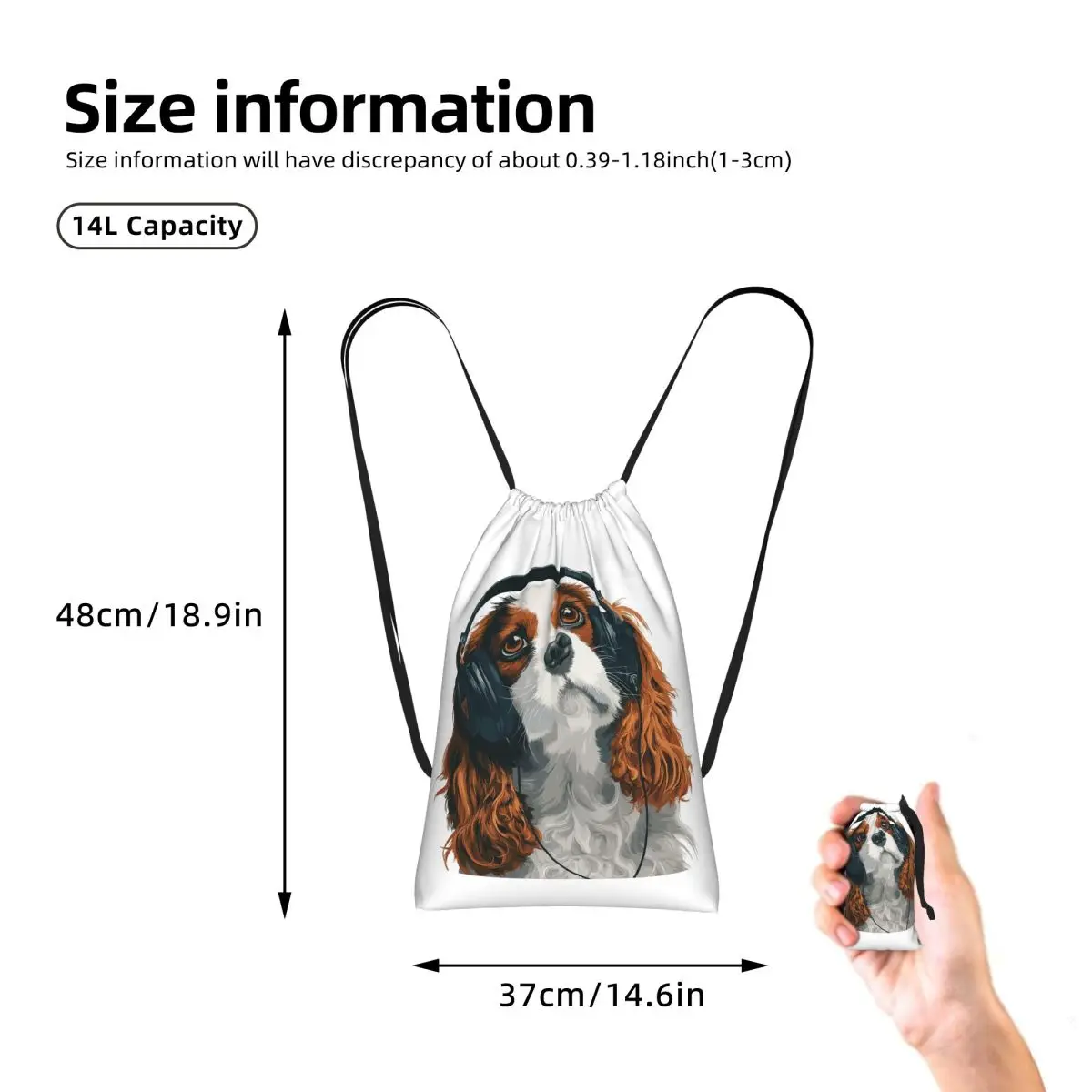 Cavalier King Charles Spaniel Drawstring Backpack hiking cycling Bag Portable Travel Drawstring Bag for Men Women