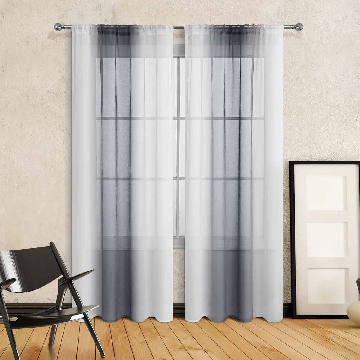 2PCS full multi color gradient semi blackout through pole window screen curtains, suitable for living room decoration