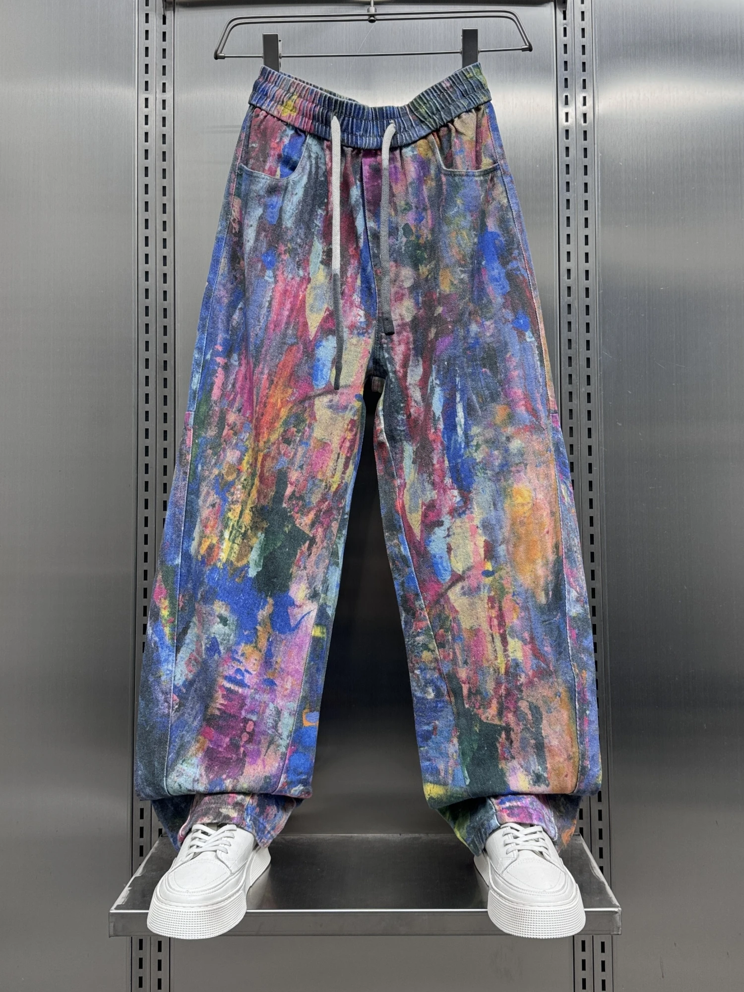 

American Sle Tie Dye Hand Painted fiti Print Men's Jeans Spring 2025 High Street Trendy Brand Hip Hop Dstring Loose ...