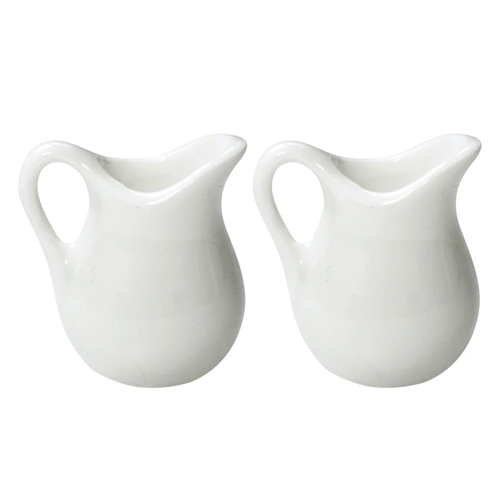 2 Pcs Mini Milk Jug Kids Toy Small Kitchen Accessories Ceramic Dinnerware Sets Mini Sauce Jug Dollhouse Decor Mini House Pitcher