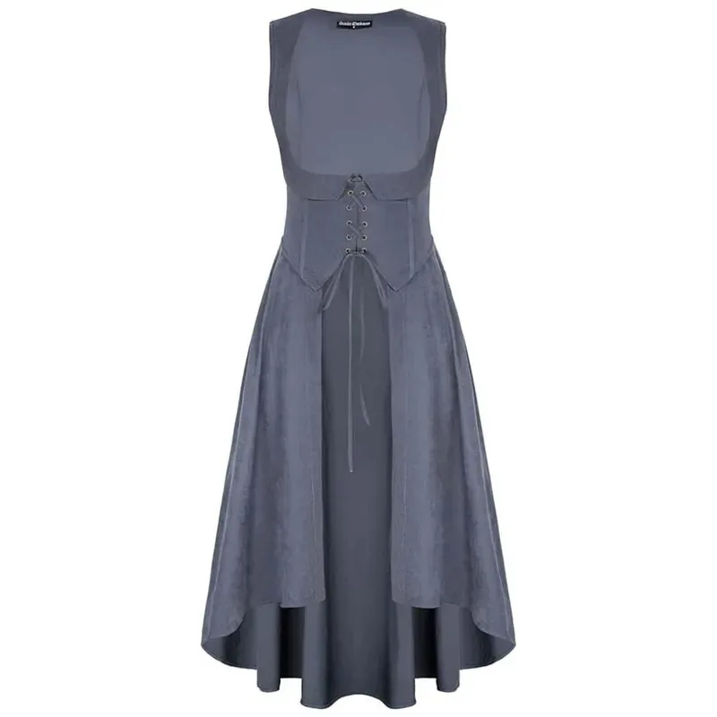 Medieval Women Renaissance Lace-Up Vest Irregular Hem Dress Sleeveless Sweetheart U-Neck Gothic Pirate Cosplay Costume sf/1