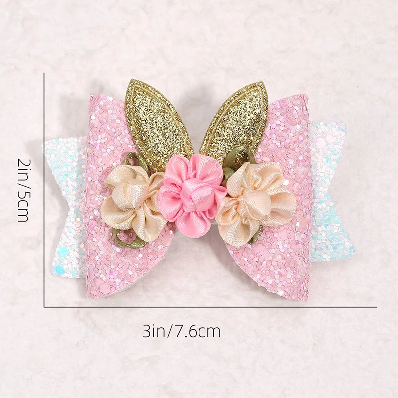 namama Glitter Hair Bows Clip Sweet Girls Handmade Flower Bunny Hairpins Barrettes Princess Headdress Children Hair Accessories