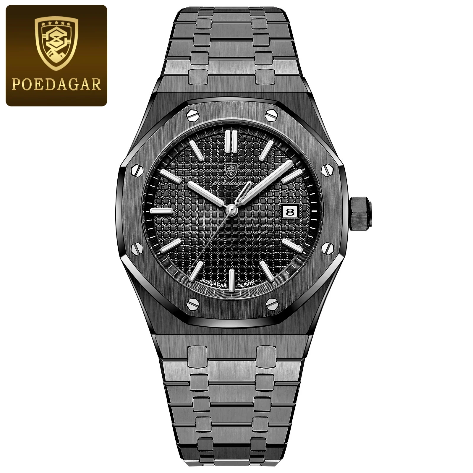 POEDAGAR Luxe zakenman polshorloge waterdicht lichtgevende datum herenhorloge roestvrij staal mode quartz horloges voor heren reloj
