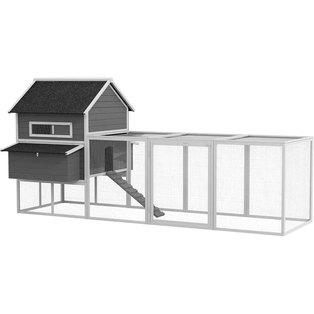 

Large Chicken House, Wooden Poultry Hen Cage with Nesting Box and Run for Backyard, Gray