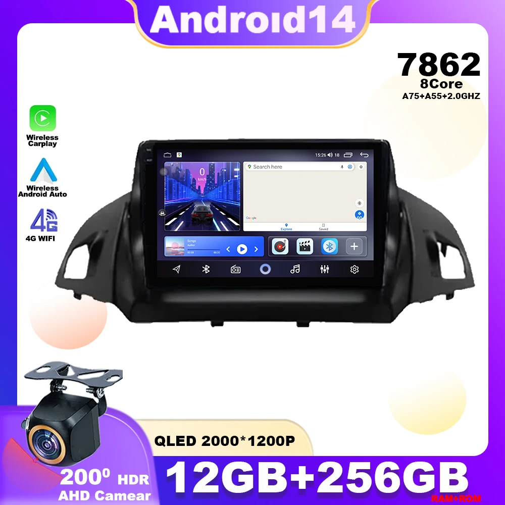 Android 14 For FORD C-MAX KUGA 2 ESCAPE 3 2012 - 2019 Car Radio Multimedia Video Player Navigation GPS WIFI 4G Stereo Head Unit