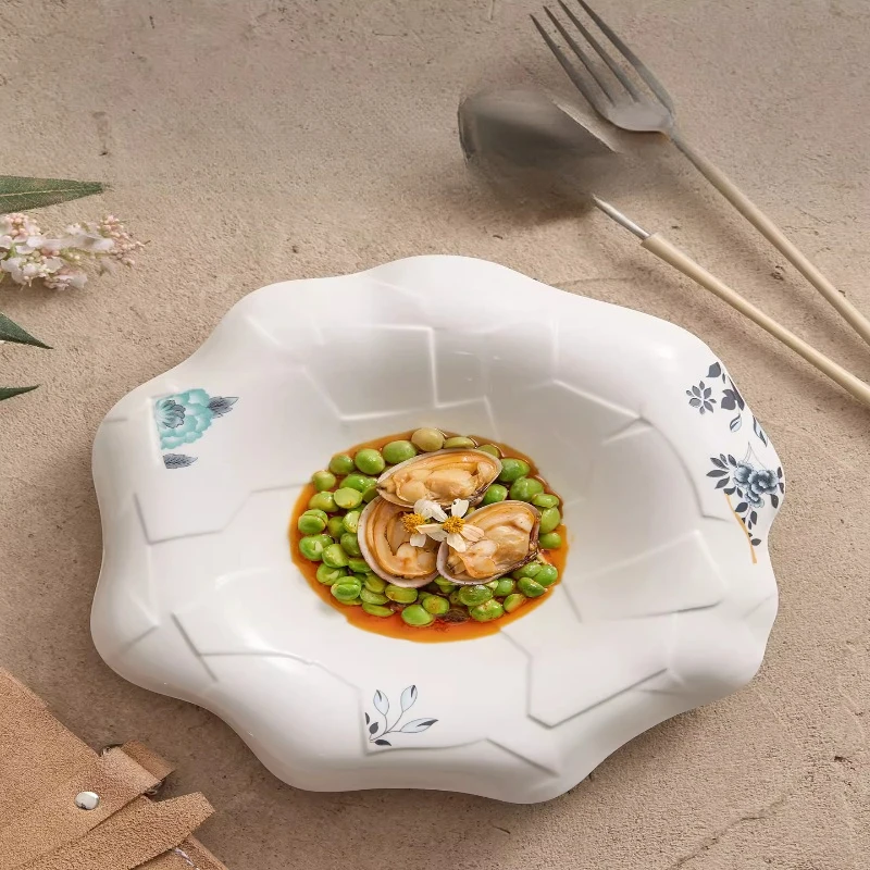 Western Restaurant White Artistic Conception Dish Dessert Dish Special-shaped Soup Dish Kitchen Personality Cooking Tableware