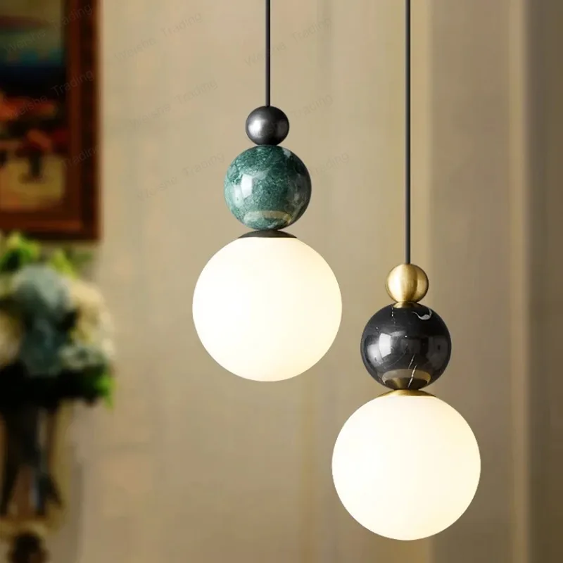 

Copper marble bedside pendant light high-end light luxury designer restaurant bar counter antique style suspension luminaire