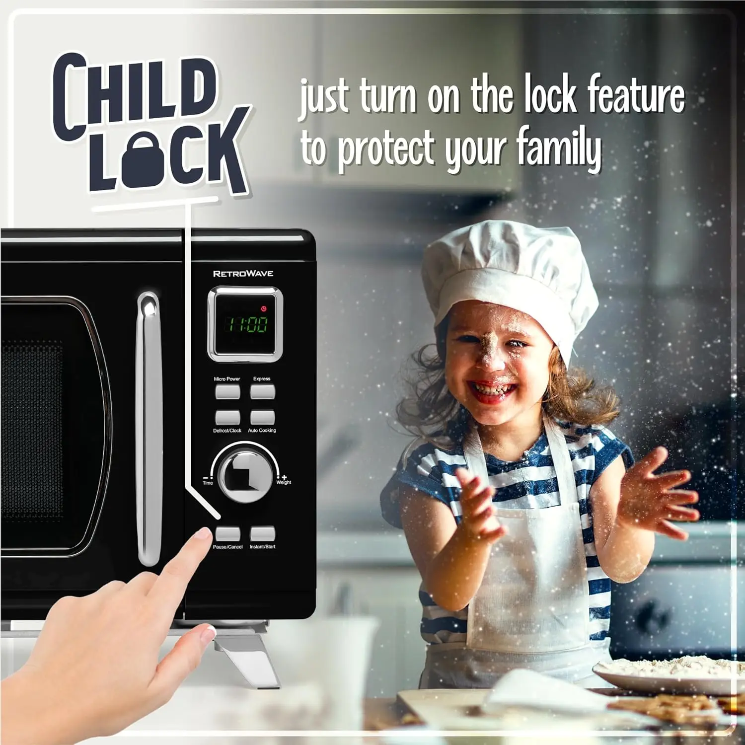 Microwave - 900 watts -8 pre-programmed cooking Settings - Digital clock - Kitchen appliances