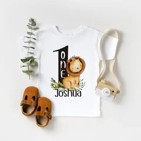 Personalized kid boy 1st first Wild one Shirt King of the jungle Safari animal lion themed happy Birthday party decoration gift