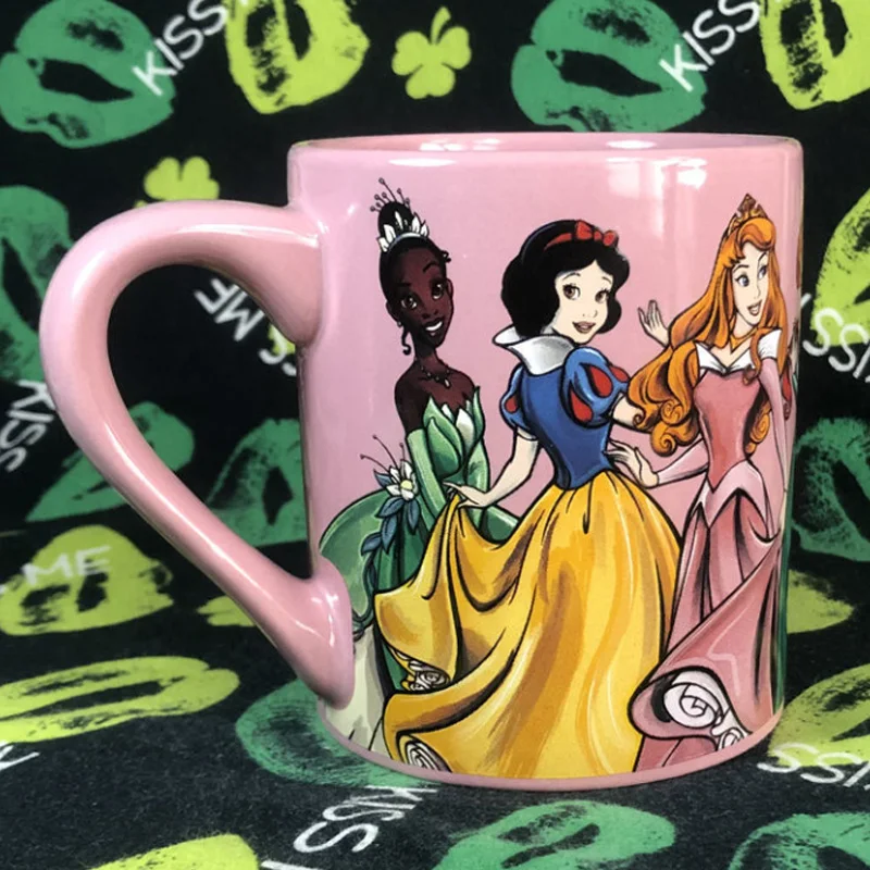 Kawaii Disney Princess Ariel Belle Snow White Jasmine Pocahontas Cinderella Action Figures Toys Ceramic Mug Princess Cup Gift