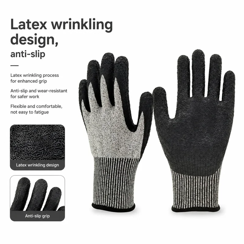 Latex Crinkle Palm Coated Gloves,Anti-Cutting And Anti-Slip Farm, Machine Maintenance, And Handling