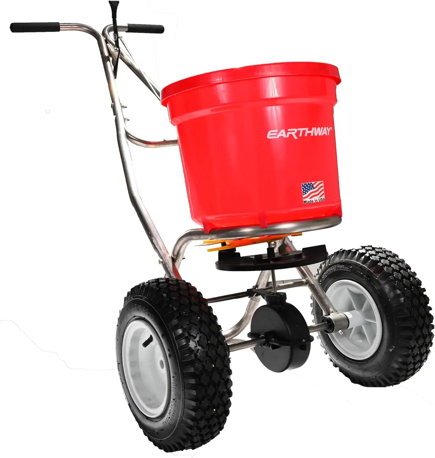 Earthway 21701 50 Lb (22 Kg) Stainless Steel Broadcast Spreader For Fertilizer And Grass Seed. 13In Pneumatic Tires With Side