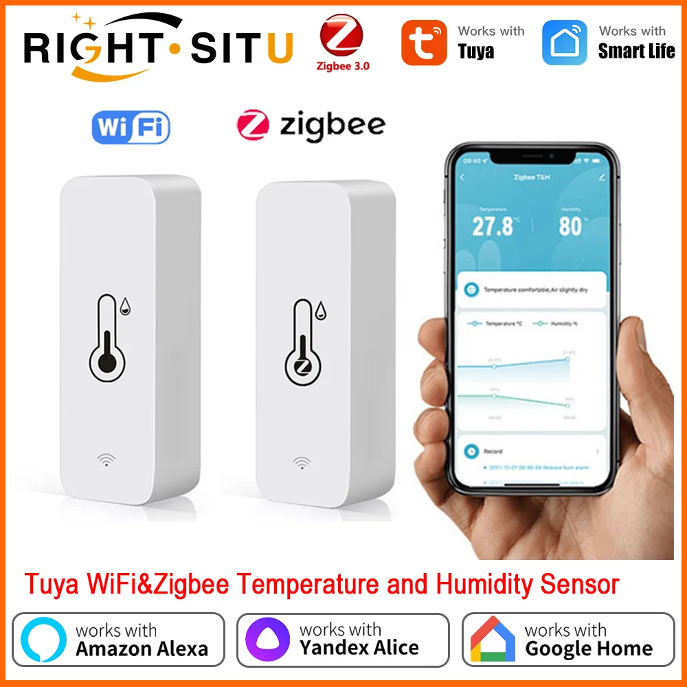 

Tuya Zigbee Wi-Fi датчик температуры и влажности приложение SmartLife дистанционное управление для умного дома работает с Alexa Google Assistant