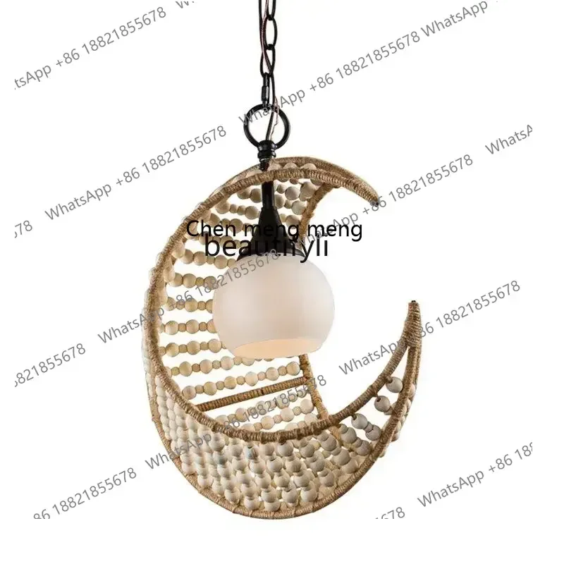 K182K182zqFrench Style Wooden Bead Chandelier Restaurant Moon Modeling Lamp Art Lamp in the Living Room Bar Decoration Lamps