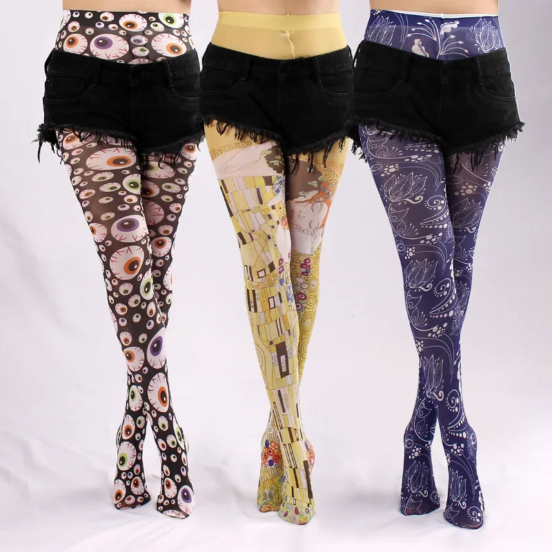 Böse Augen Enge Frauen Frühling Neue Frauen Sheer Sexy Tattoo Gedruckt Strumpfhosen Strumpfhosen Strümpfe Anti-Haken Frauen der Socken