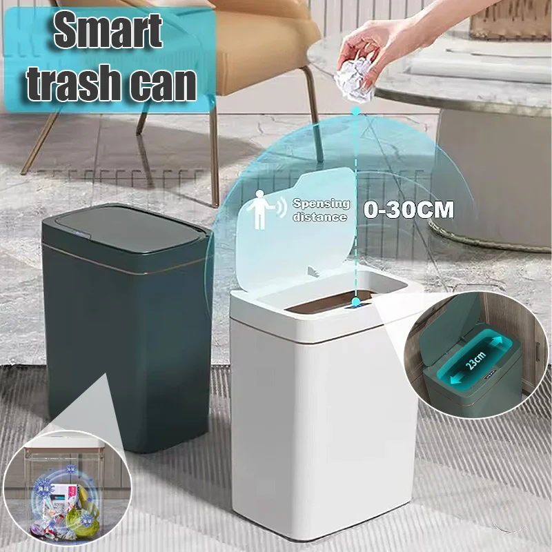 

15L Smart Sensor Trash Can Automatic Motion Sensing Waterproof Touchless Kitchen Bathroom Garbage Bin with Quiet Opening