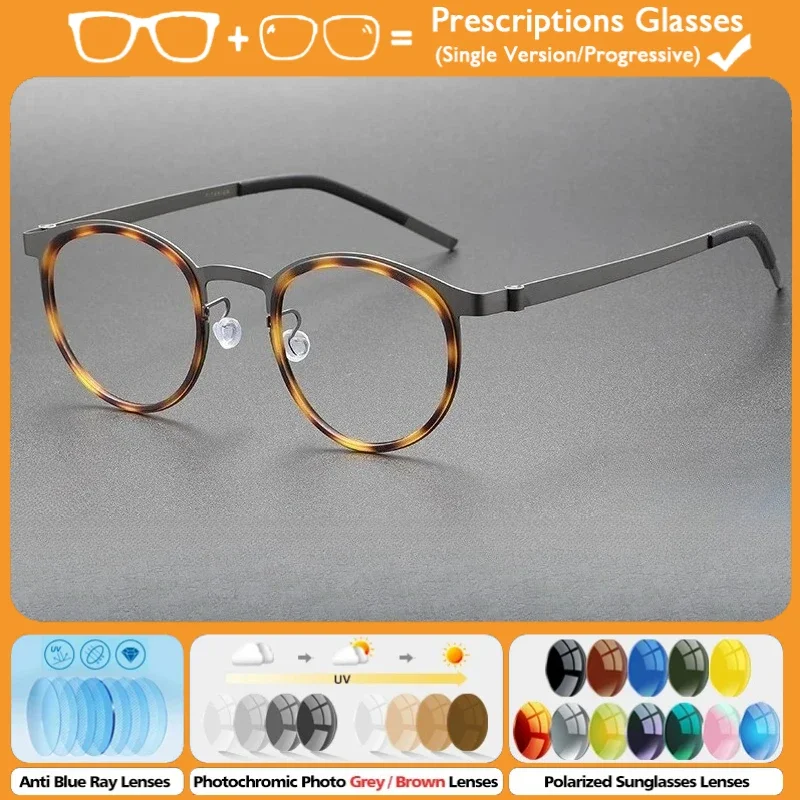

KUXA Retro Round Ultralight Titanium Myopia Prescription Glasses Men Square Blue Light Filter Progressive Computer Eyeglasses