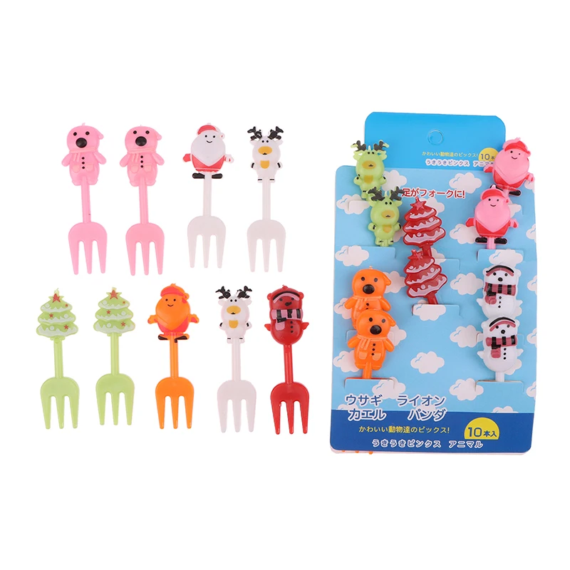 10Pc Christmas Fruit Fork Food Pick Sliced Fruit Fork Animal Plastic Toothpick Stick Bento Accessories Children's Food Selection