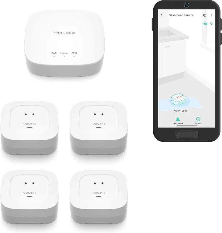 

Good Smart Home Starter Kit: Hub & Water Leak Sensor 4 with 105dB Audio Alarm 4-Pack, SMS/Text, Email & Push Notifications,