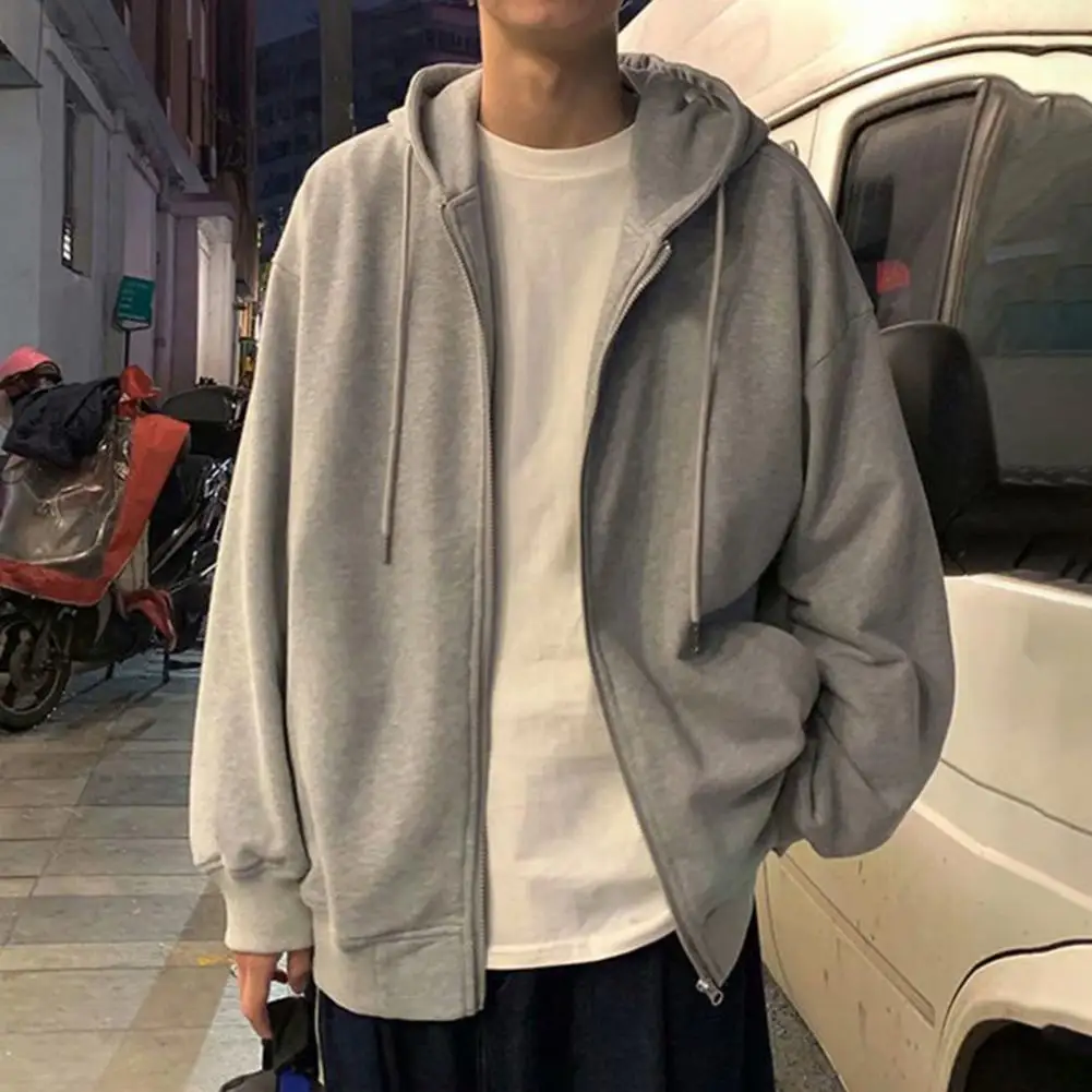 Men Polyester Hoodie Soft Sweatshirt Coat Men's Hooded Jacket Zip-up Sweatshirt Casual Loose Fit Hoodie for Spring Autumn