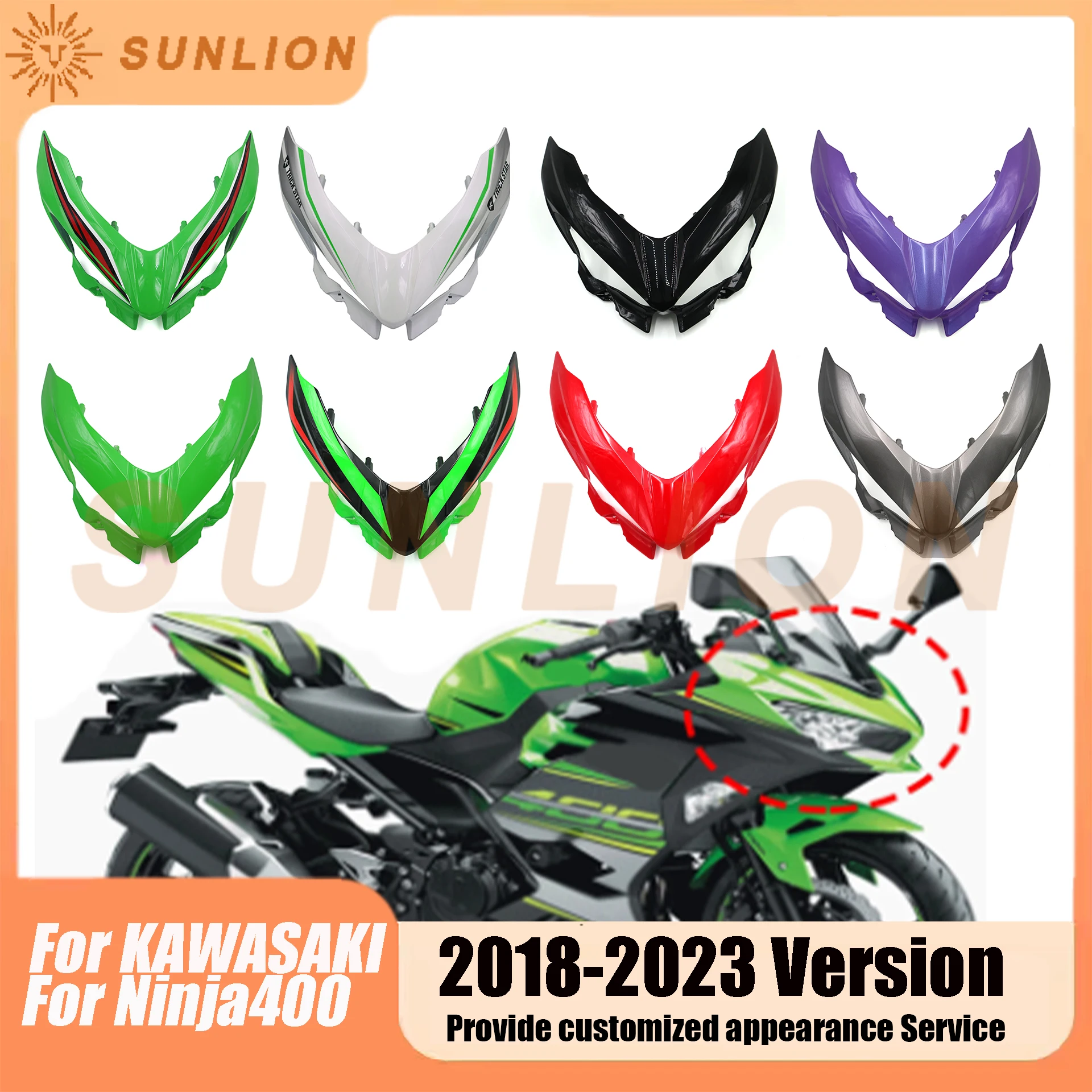 For Kawasaki Ninja 400 EX400 2018 2019 2020 2021 2022 2023 front fairing headlight fairing 18 19 20 21 22 23