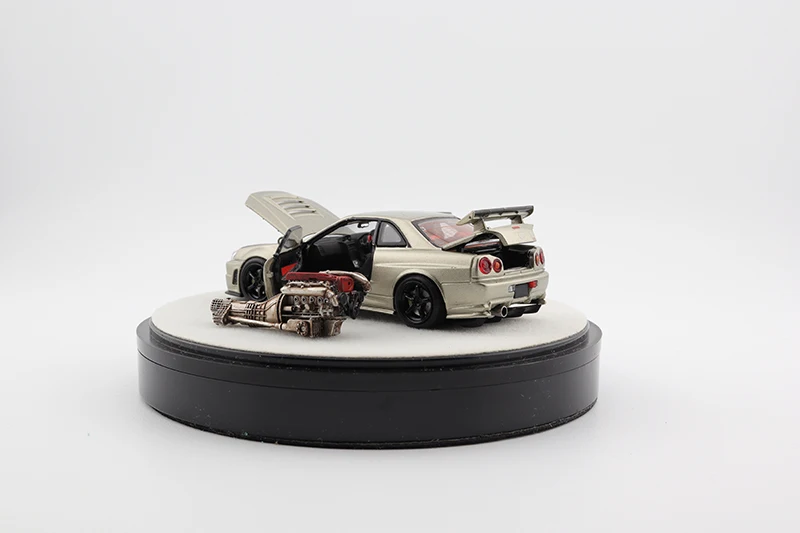 PGM-Alloy Simulation Static Car Model Toy, 1:64, GTR R34 Z-TUNE com motor, JDM, totalmente aberto, limitado a 999 peças, presente mundial