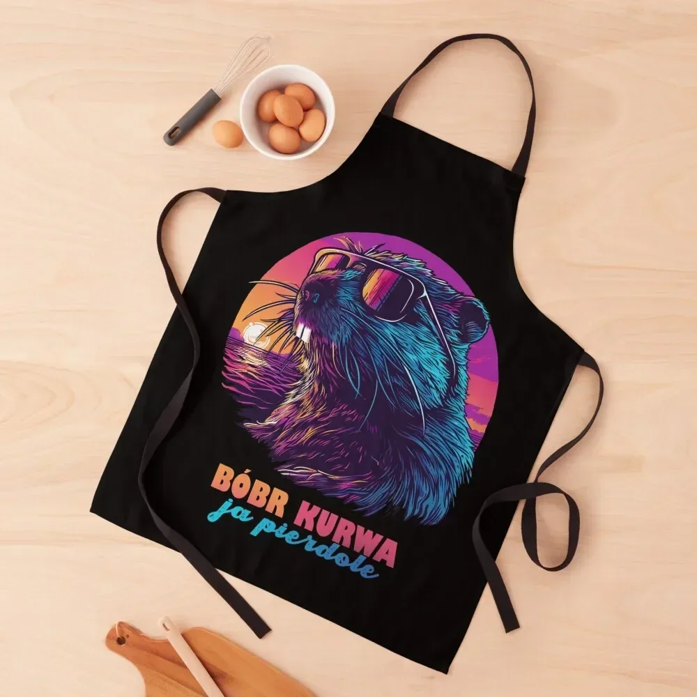 

Synthwave Polish Beaver Meme Ja pierdole Bobr Bober Kurwa Apron Korean Barista Kitchens Men Apron